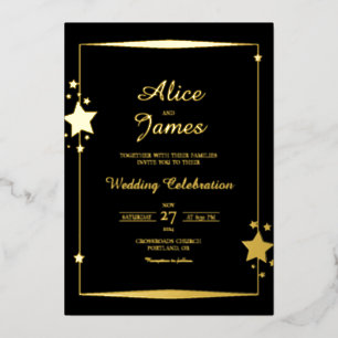 Stars Border Frame Elegant Black Gold Foil Wedding