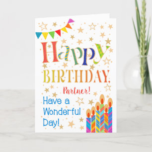 Stars, Bunting, Candles for Partner Birthday Card