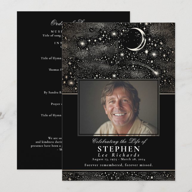 Stars Celebration of Life Photo Memorial Funeral  Programme (Front/Back)
