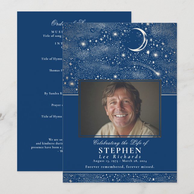 Stars Celebration of Life Photo Memorial Funeral  Programme (Front/Back)