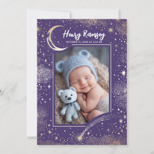 Stars Celestial Cute Purple Newborn Photos Birth Announcement