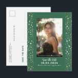 Stars Celestial QUINCEANERA Save The Date Photo Announcement Postcard<br><div class="desc">Celestial Night Sky Quinceañera Save the Date Photo Postcards in Elegant Green and Gold Colours</div>