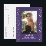 Stars Celestial QUINCEANERA Save The Date Photo Announcement Postcard<br><div class="desc">Celestial Night Sky Quinceañera Save the Date Photo Postcards in Elegant Purple and Gold Colours</div>