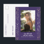 Stars Celestial QUINCEANERA Save The Date Photo Announcement Postcard<br><div class="desc">Celestial Night Sky Quinceañera Save the Date Photo Postcards in Elegant Purple and Gold Colours</div>