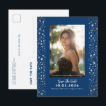 Stars Celestial QUINCEANERA Save The Date Photo Announcement Postcard<br><div class="desc">Celestial Night Sky Quinceañera Save the Date Photo Postcards in Elegant Navy Blue and Gold</div>