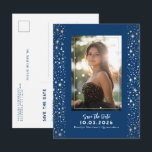 Stars Celestial QUINCEANERA Save The Date Photo Announcement Postcard<br><div class="desc">Celestial Night Sky Quinceañera Save the Date Photo Postcards in Elegant Navy Blue and Gold</div>