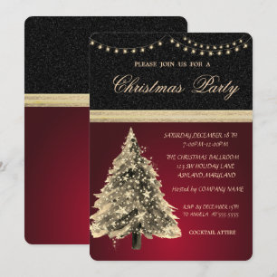 Stars Christmas Tree,Black,Red Christmas Party Invitation
