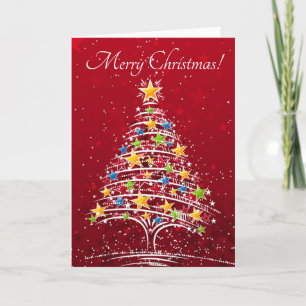 stars Christmas tree on red Holiday Card
