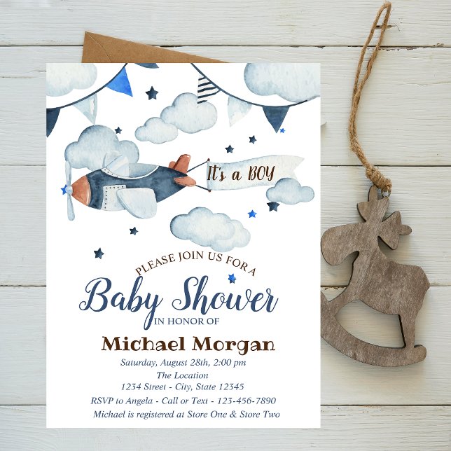 Stars,Clouds,Aeroplane Baby Shower Invitation (Creator Uploaded)