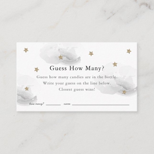 Stars Clouds Guess How Many Grey Baby Shower Game Enclosure Card (Front)