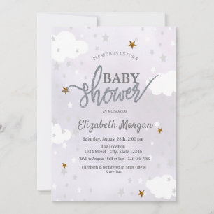 Stars & Clouds Lavender Baby Shower Invitation