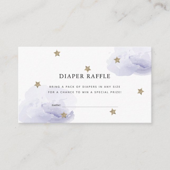Stars & Clouds Lavender Diaper Raffle Ticket Enclosure Card (Front)