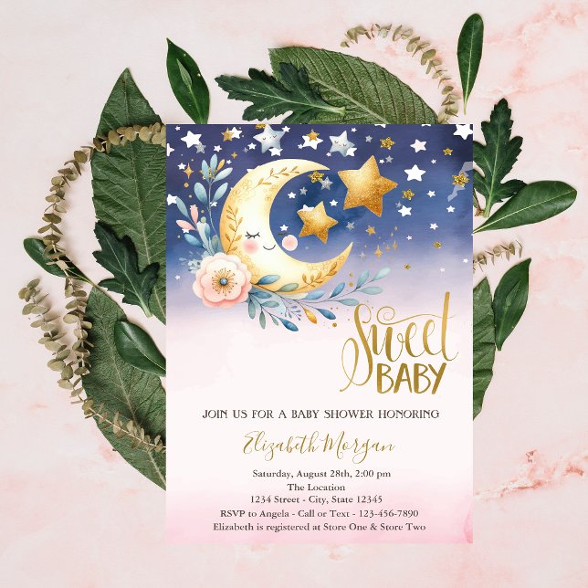 Stars Clouds Moon Flower Baby Shower Invitation (Creator Uploaded)