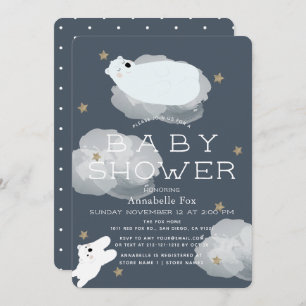 Stars & Clouds Polar Bears Baby Shower Invitation