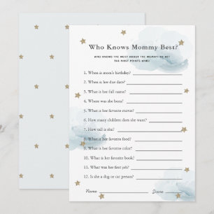 Stars & Clouds Who Knows Mum Shower Game Blue Card