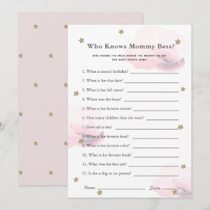 Stars & Clouds Who Knows Mum Shower Game Pink Card