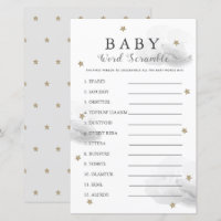 Stars & Clouds Word Scramble Baby Shower Grey Game