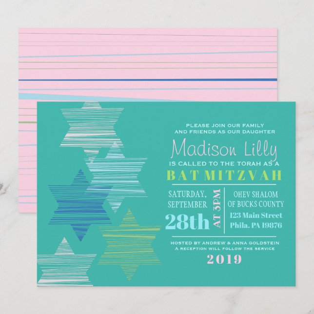 STARS CONNECTING Bat Mitzvah Invitation (Front/Back)