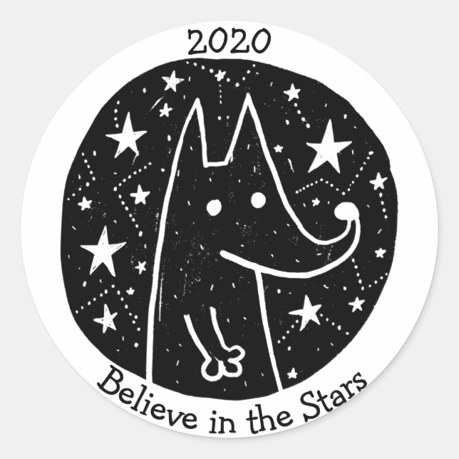 Stars & Constellations Starry Wolf Dreams B/W Classic Round Sticker (Front)