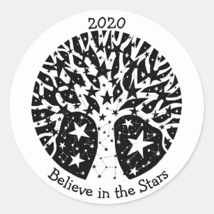 Stars & Constellations Tree of Life B/W Classic Round Sticker