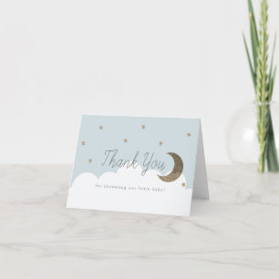 Stars & Crecsent Moon Blue Baby Shower Thank You Card