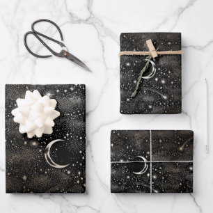 Stars Crescent Moon Night Sky Celestial Mystical Wrapping Paper Sheet