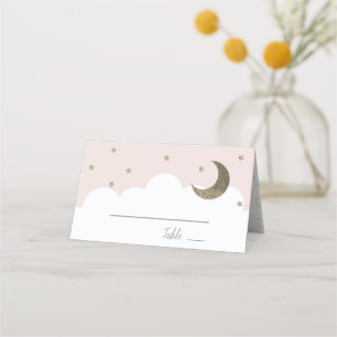 Stars & Crescent Moon Pink Girl Place Card