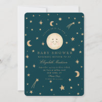 Stars Cute Moon Golden Galaxy  Baby Shower 