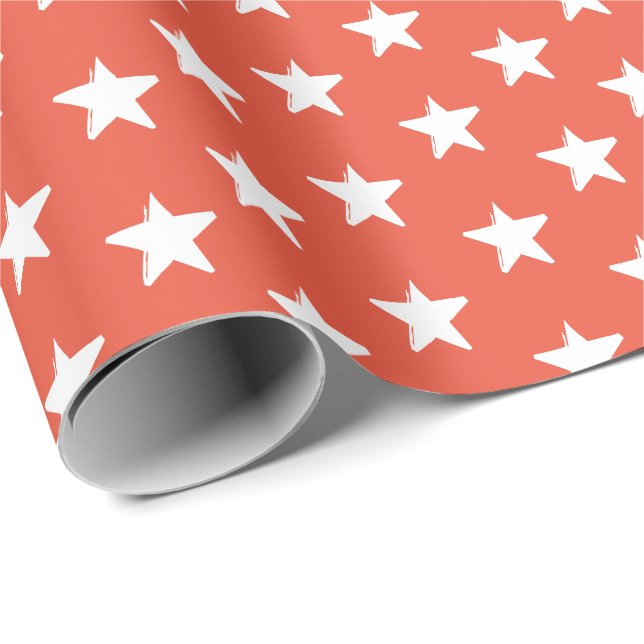 Stars dark orange and white pattern gift wrapping paper (Roll Corner)