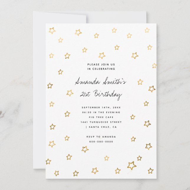 Stars Faux Gold Foil Modern Adult Birthday Party Invitation (Front)