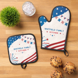 Stars Flags 4th of July Family Cookout Custom Oven Mitt & Pot Holder Set