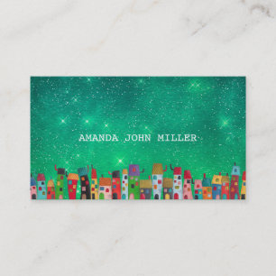 Stars Galaxy Green Aquatic Baby Sitter Teacher Business Card
