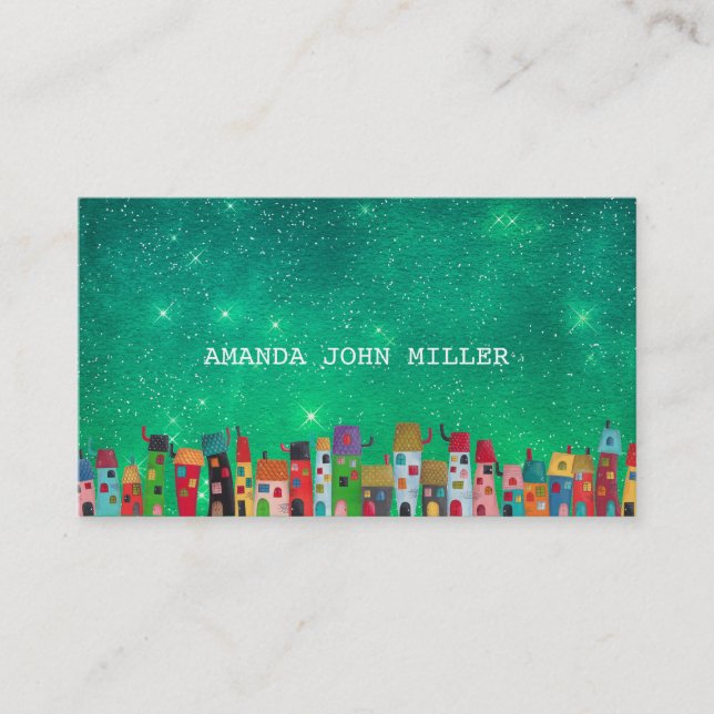 Stars Galaxy Green Aquatic Baby Sitter Teacher Business Card (Front)