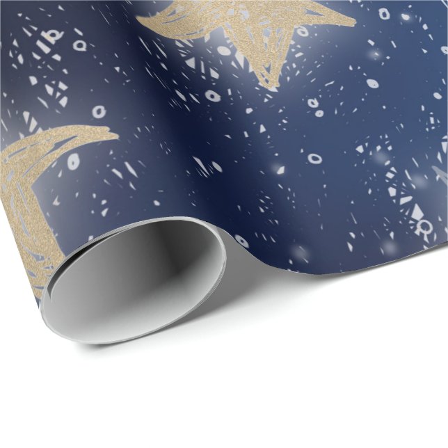 Stars Galaxy Sky Navy Blue Night Gold Painting Wrapping Paper (Roll Corner)