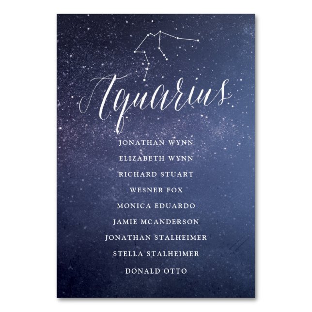Stars Galaxy Wedding Seating Chart Card Aquarius (Front)