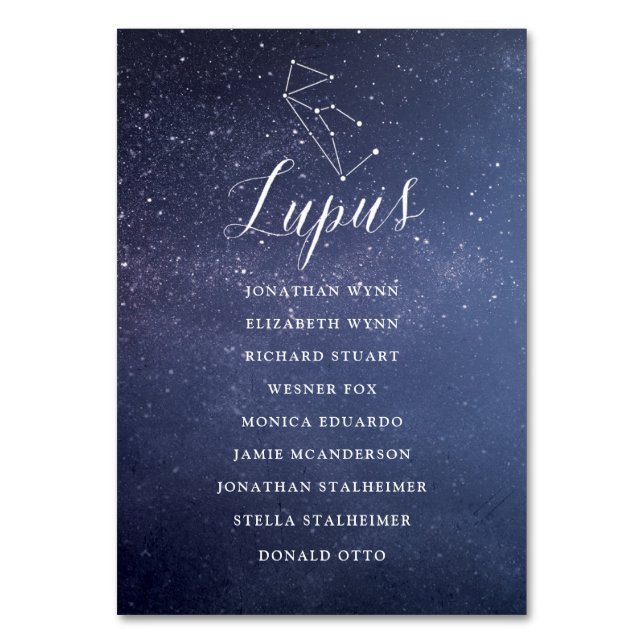 Stars Galaxy Wedding Seating Chart Card Lupus (Front)