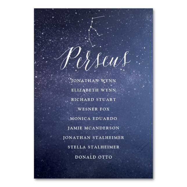 Stars Galaxy Wedding Seating Chart Card Perseus (Front)