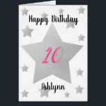 Stars Girl Birthday<br><div class="desc">Personalised birthday girl card that features silver stars sprinkled across the front. You can easily personalise the big silver star with her birthday age and name underneath the star. The inside card message reads "For a girl who sparkles and shines like no other! Happy Birthday!" can also be easily personalised...</div>