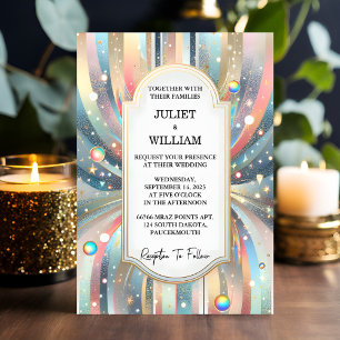 Stars Glam Bright Pastel Ombre Glitter Wedding Invitation