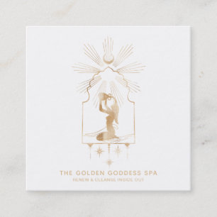 *~* Stars Golden Goddess Moon Bathing Urn Spa Square Business Card