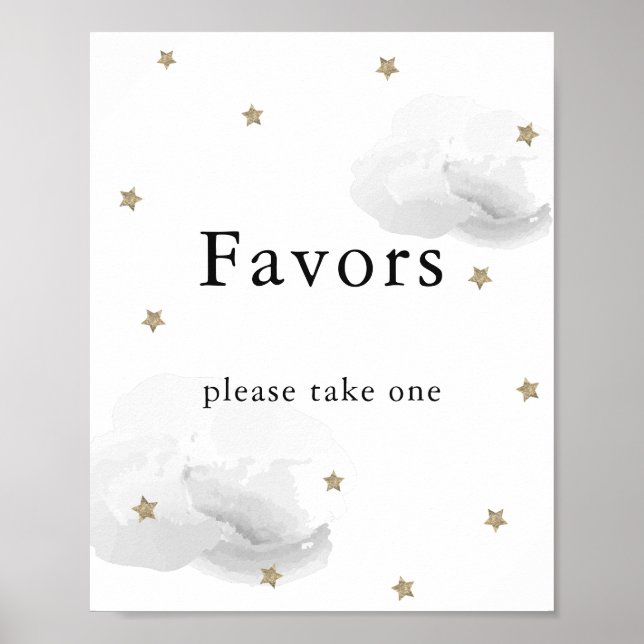 Stars & Gray Clouds Baby Shower Favors Sign (Front)