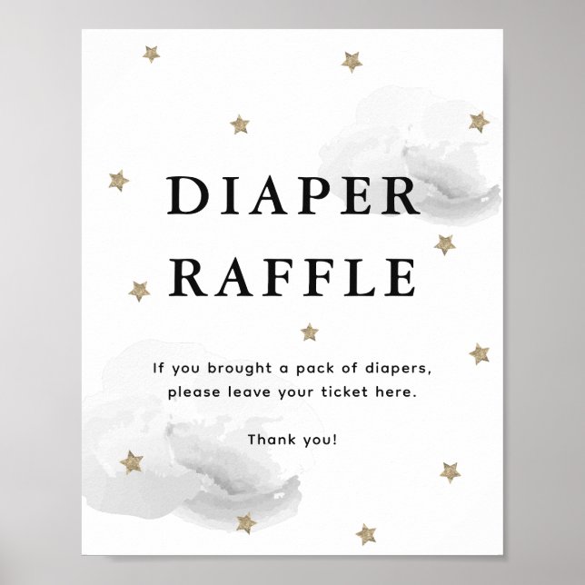 Stars & Grey Clouds Baby Shower Diaper Raffle Poster (Front)