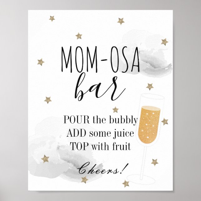 Stars & Grey Clouds Baby Shower Mum-osa Bar Poster (Front)