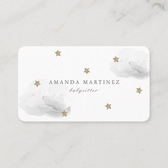 Stars & Grey Clouds Simple White Business Card (Front)