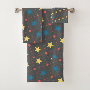 Stars Grey Yellow Minimal Pattern Bath Towel Set
