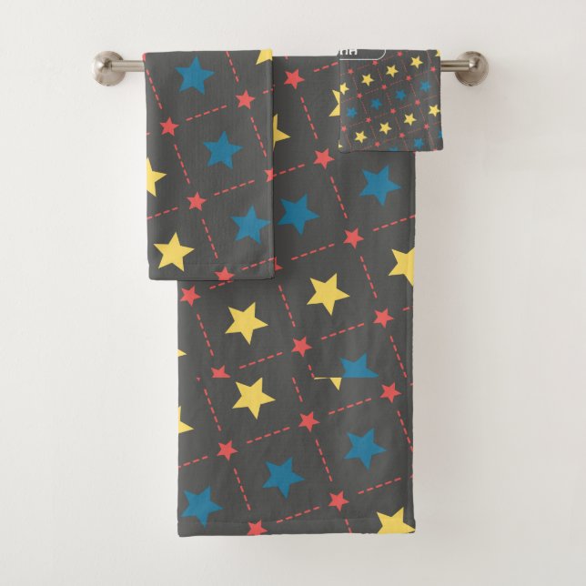 Stars Grey Yellow Minimal Pattern Bath Towel Set (Insitu)