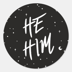 Stars He/Him Pronouns Classic Round Sticker