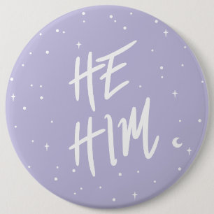 Stars He Him Pronouns in Lilac 6 Cm Round Badge