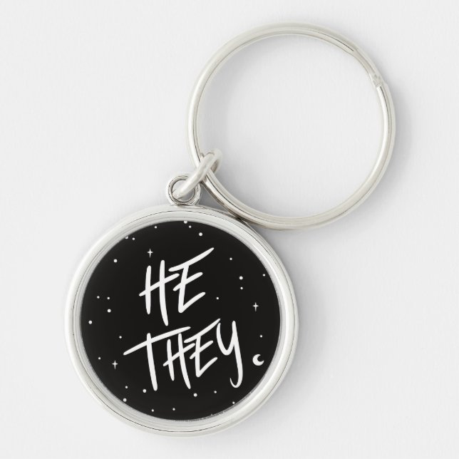 Stars He/They Pronouns  Key Ring (Front)
