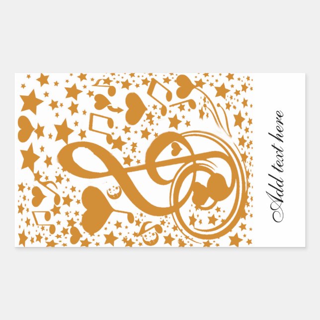 Stars,Hears and The Music Notes,Gold_ Rectangular Sticker (Front)